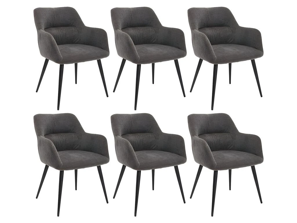 Lot De 6 Chaises - Avec Accoudoirs - Tissu Et Métal - Gris - HEKA 4 Lot De 6 Chaises - Avec Accoudoirs - Tissu Et Métal - Gris - HEKA – Image 2