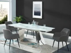 Lot De 6 Chaises - Avec Accoudoirs - Tissu Et Métal - Gris - HEKA 15 Lot De 6 Chaises - Avec Accoudoirs - Tissu Et Métal - Gris - HEKA -Meubles Soldes Boutique chaise 432059