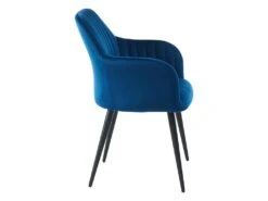 Lot De 2 Chaises Avec Accoudoirs En Velours Et Métal Noir - Bleu - ELEANA -Meubles Soldes Boutique chaise 448119