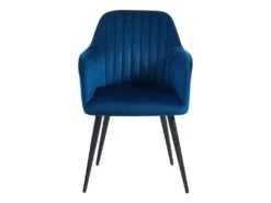 Lot De 2 Chaises Avec Accoudoirs En Velours Et Métal Noir - Bleu - ELEANA -Meubles Soldes Boutique chaise 448121