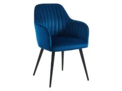 Lot De 2 Chaises Avec Accoudoirs En Velours Et Métal Noir - Bleu - ELEANA -Meubles Soldes Boutique chaise 448123