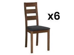 Lot De 6 Chaises ALCINO - HĂȘtre Et Tissu - Coloris : Noyer Et Anthracite