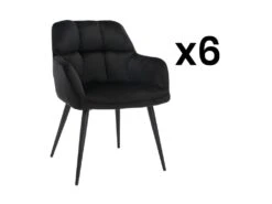 Lot De 6 Chaises Avec Accoudoirs - Velours Et Métal - Noir - PEGA