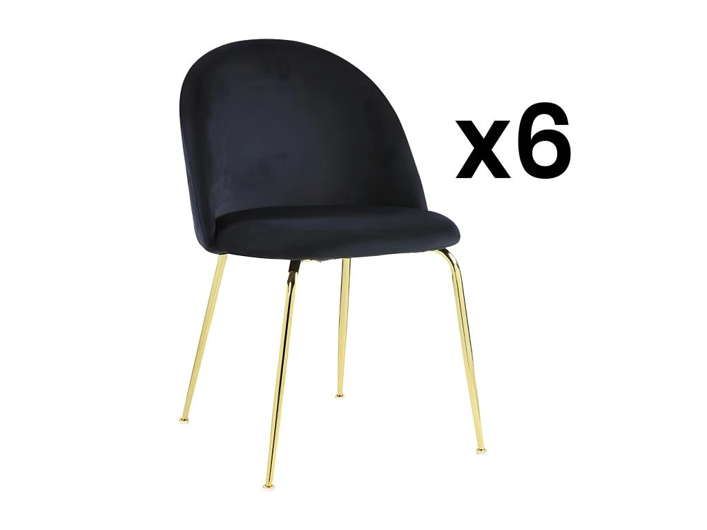 Lot De 6 Chaises - Velours Et Métal Doré - Noir - MELBOURNE 3 Lot De 6 Chaises - Velours Et Métal Doré - Noir - MELBOURNE