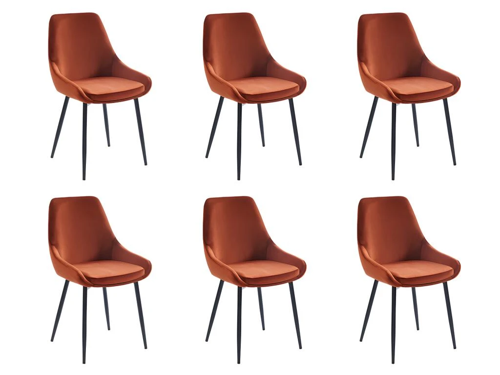 Lot De 6 Chaises - Velours Et Métal Noir - Terracotta - MASURIE 4 Lot De 6 Chaises - Velours Et Métal Noir - Terracotta - MASURIE – Image 2