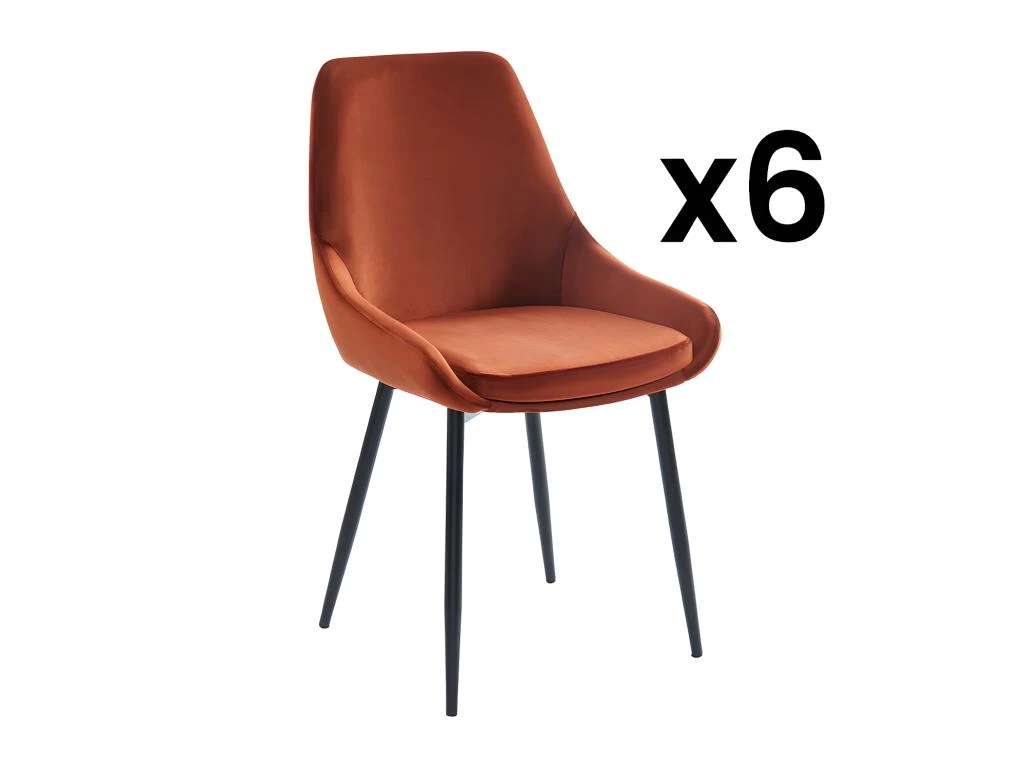Lot De 6 Chaises - Velours Et Métal Noir - Terracotta - MASURIE 3 Lot De 6 Chaises - Velours Et Métal Noir - Terracotta - MASURIE
