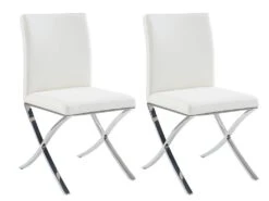 Lot De 2 Chaises - Simili Et Acier Inoxydable - Blanc - CALY