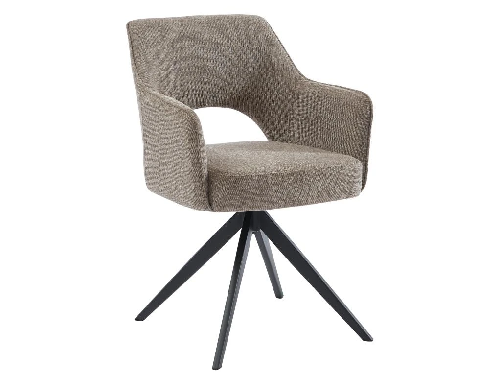 Chaise Pivotante Avec Accoudoirs En Tissu Et Métal - Taupe - KONYA 3 Chaise Pivotante Avec Accoudoirs En Tissu Et Métal - Taupe - KONYA