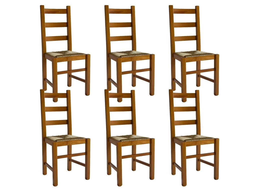 ORTA - Lot De 6 Chaises Teinté Chêne Et Assises En Paille 3 ORTA - Lot De 6 Chaises Teinté Chêne Et Assises En Paille