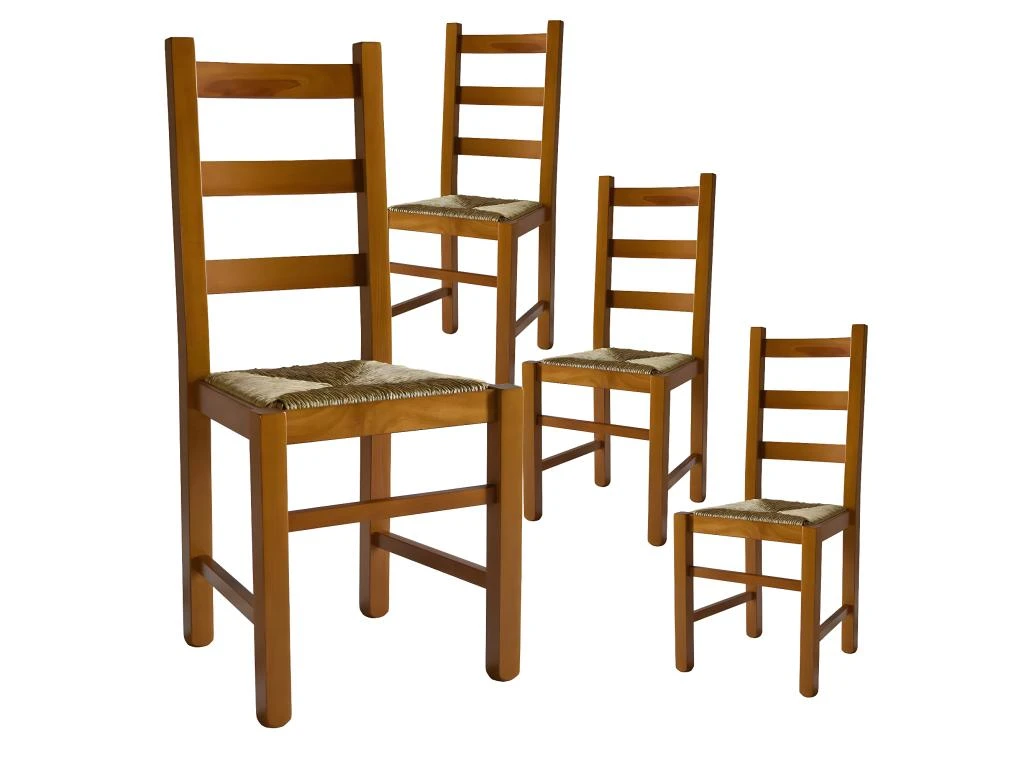 ORTA - Lot De 4 Chaises Teinté Chêne Et Assises En Paille 3 ORTA - Lot De 4 Chaises Teinté Chêne Et Assises En Paille