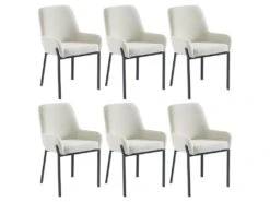 Lot De 6 Chaises Avec Accoudoirs En Tissu Bouclette Et Métal - Blanc - CAROLONA De Pascal MORABITO 15 Lot De 6 Chaises Avec Accoudoirs En Tissu Bouclette Et Métal - Blanc - CAROLONA De Pascal MORABITO -Meubles Soldes Boutique chaise 9083579