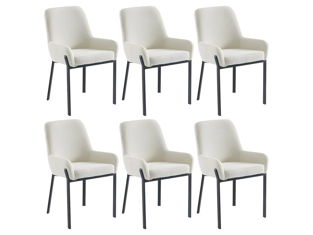 Lot De 6 Chaises Avec Accoudoirs En Tissu Bouclette Et Métal - Blanc - CAROLONA De Pascal MORABITO 9 Lot De 6 Chaises Avec Accoudoirs En Tissu Bouclette Et Métal - Blanc - CAROLONA De Pascal MORABITO – Image 7