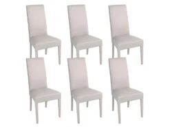 TORINO - Lot De 6 Chaises Simili Gris Clair Et Pieds Laqués