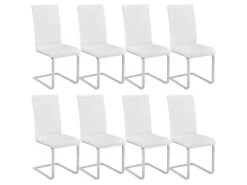 Lot De 8 Chaises Pieds Acier Siège De Salon Cuisine Salle à Manger Design Carré élégant Blanc 08_0000091