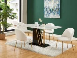 Lot De 2 Chaises - Tissu Bouclette Et Métal Doré - Blanc - MELBOURNE -Meubles Soldes Boutique chaise 9787349