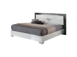 LUCIA - Chambre 160x200cm Laqué Blanc Et Chêne Anthracite -Meubles Soldes Boutique chambre complete 10153567