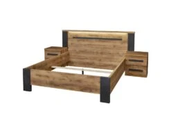 CANDAS - Ensemble Lit 140x190cm + Chevets Effet Bois