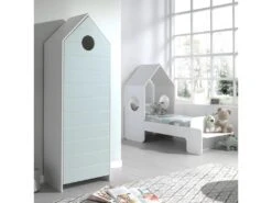 HAVRE - Pack Lit Cabane Junior 70x140cm + Armoire Vert Menthe