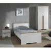 NASH WHITE - Lit 90x200cm + Chevet + Armoire 2 Portes