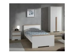 NASH WHITE - Lit 90x200cm + Chevet + Armoire 2 Portes