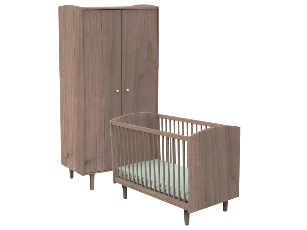 Lit Bébé 60x120 Et Armoire Jazzy - Bois 3 Lit Bébé 60x120 Et Armoire Jazzy - Bois