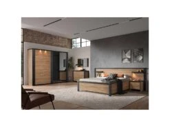 Chambre Complète 140X190 Chêne Naturel/Noir - ZEUS