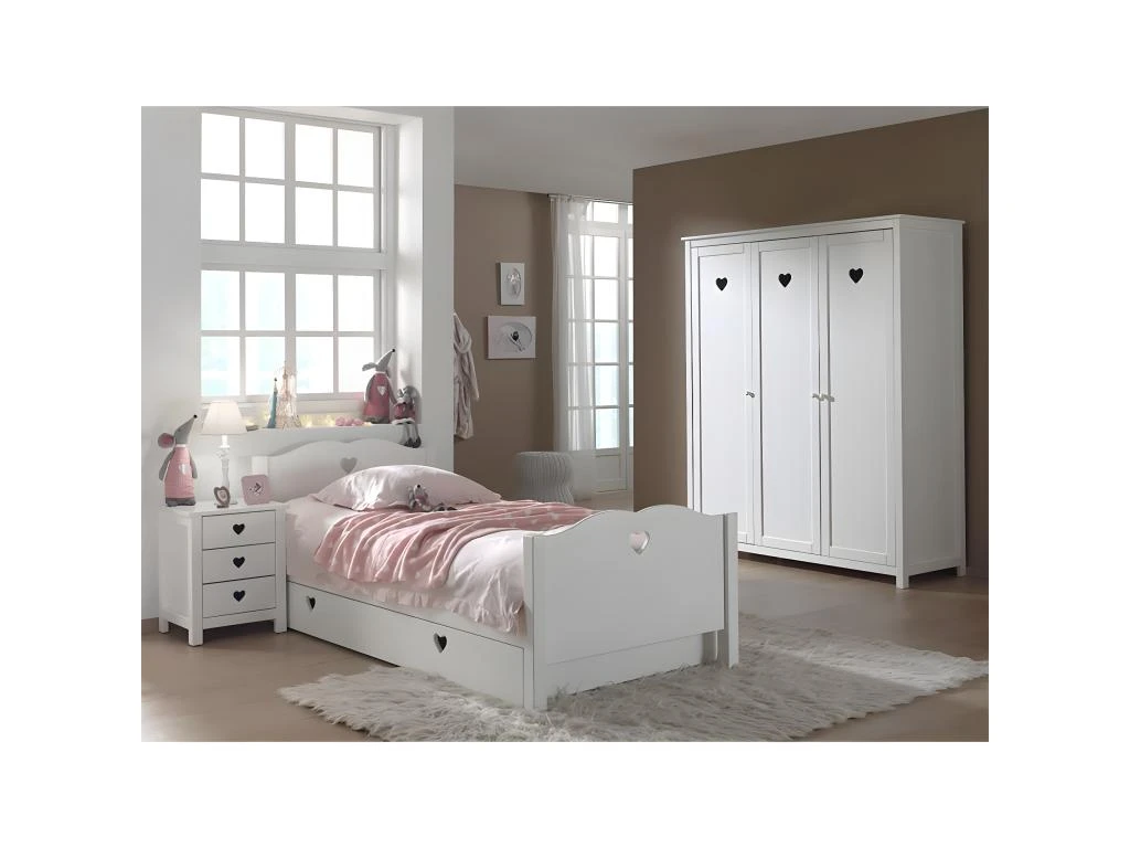 MILADY - Chambre 90x200cm + Chevet + Armoire 3 Portes 3 MILADY - Chambre 90x200cm + Chevet + Armoire 3 Portes