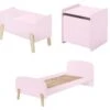 Lit 90x200 - Chevet 1 Porte Et Coffre à Jouets Kiddy - Vieux Rose -Meubles Soldes Boutique chambre complete 13477179