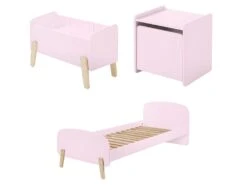 Lit 90x200 - Chevet 1 Porte Et Coffre à Jouets Kiddy - Vieux Rose