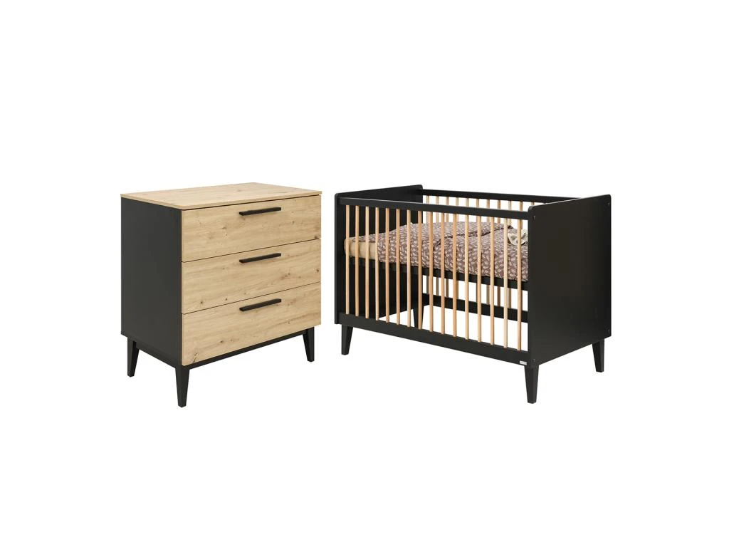 Lit Bébé 60x120 Et Commode 3 Tiroirs Xem Noir Et Bois 3 Lit Bébé 60x120 Et Commode 3 Tiroirs Xem Noir Et Bois