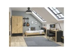 Chambre Enfant Complète (90*190) Chêne/Noir - ESTHER