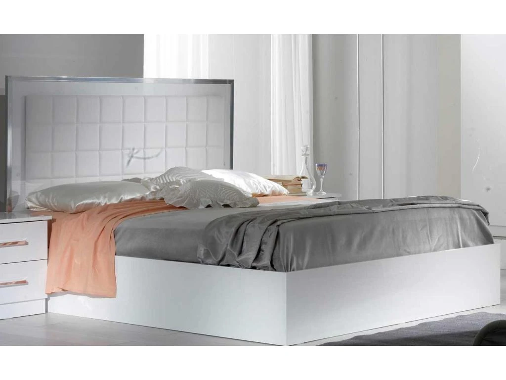 Chambre Complète 160x200 Laqué Blanc Brillant - AREZZO 4 Chambre Complète 160x200 Laqué Blanc Brillant - AREZZO – Image 2