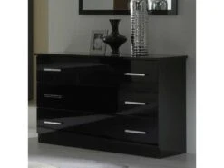 Chambre Complète 140x190 Laqué Noir Brillant - AREZZO -Meubles Soldes Boutique chambre complete 19826635