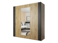 Chambre à Coucher Complète FOX : Armoire 200cm, Lit 180x200, Commode, Chevets. Couleur Chêne Clair Et Noir. -Meubles Soldes Boutique chambre complete 9143157