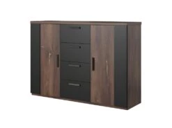Chambre à Coucher Complète FOX : Lit Coffre 160x200, Armoire, Commode Et Chevets. Couleur Chêne Foncé Et Noir -Meubles Soldes Boutique chambre complete 9143507