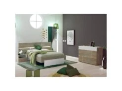 NINO LIGHT - Lit 160x200cm Avec Leds Et Chevets à Poser + Commode