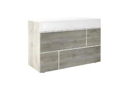 NINO LIGHT - Lit 160x200cm Avec Leds Et Chevets à Poser + Commode -Meubles Soldes Boutique chambre complete 9144075