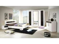 Chambre à Coucher Complète DUBLIN Adulte Design Blanche. Lit 160x200 Cm + Armoire + Commode + 2 Chevets