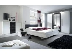 Chambre Complète Irina Coloris Blanc Et Gris Anthracite : Lit 180x200 Cm + Armoire + Commode + Chevets.