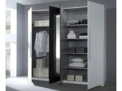 Chambre Complète Irina Coloris Blanc Et Gris Anthracite : Lit 180x200 Cm + Armoire + Commode + Chevets. -Meubles Soldes Boutique chambre complete 9814665