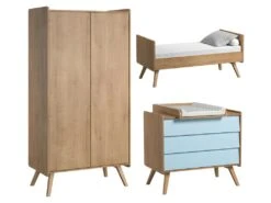 Chambre Complète Lit Bébé évolutif - Commode 3 Tiroirs - Armoire 2 Portes Vintage Bois Bleu -Meubles Soldes Boutique chambre complete 9816315