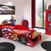 Lit 70x140 Race Sommier Inclus Et Armoire 1 Porte Pompe à Essence Car Beds - Rouge