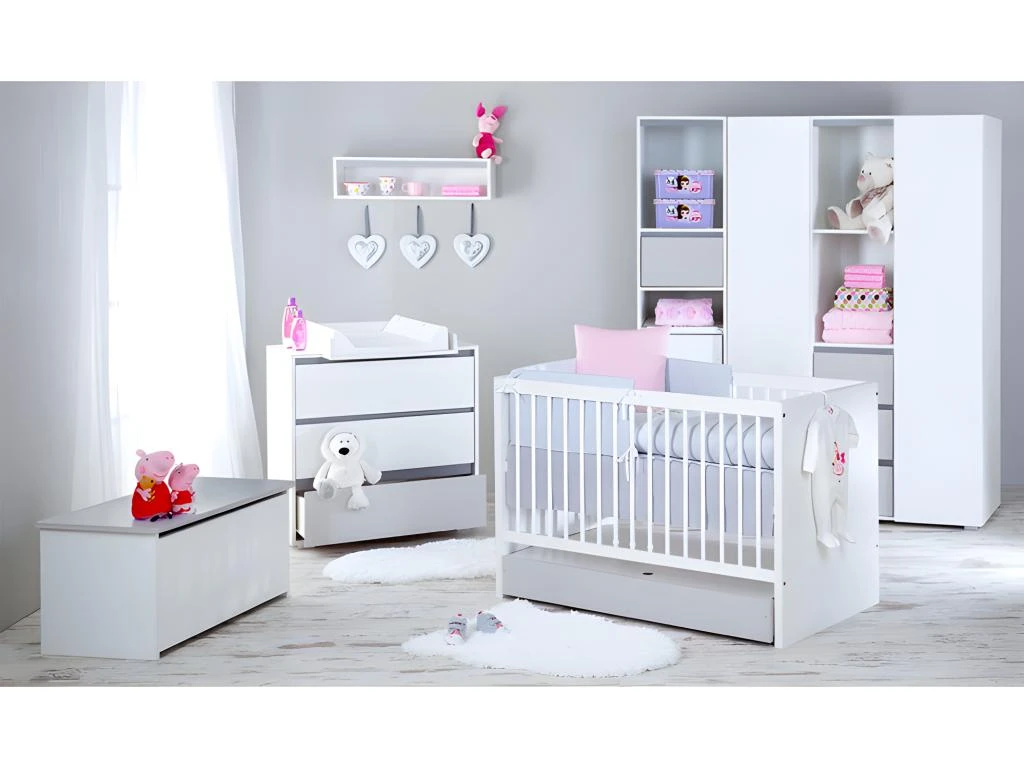 Chambre Complète Lit Bébé évolutif - Commode à Langer - Armoire 3 Portes LittleSky By Klups Dalia - Blanc 3 Chambre Complète Lit Bébé évolutif - Commode à Langer - Armoire 3 Portes LittleSky By Klups Dalia - Blanc