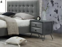 Table De Chevet - 2 Tiroirs - Tissu Gris - COSTANZA -Meubles Soldes Boutique chevet 306669