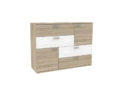 Commode 2 Portes 4 Tiroirs Décor Chêne Clair Blanc - DEST