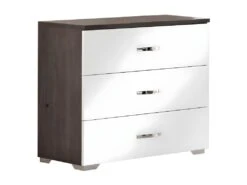 LUCIA - Commode 3 Tiroirs Laqué Blanc Et Chêne Anthracite