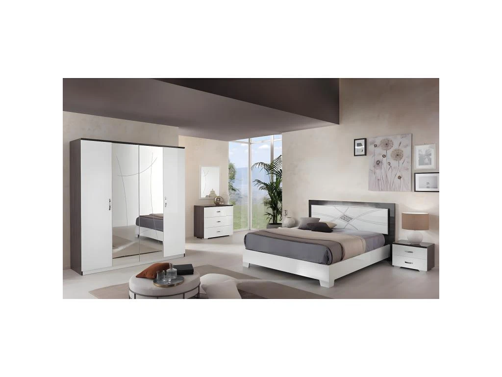 LUCIA - Commode 3 Tiroirs Laqué Blanc Et Chêne Anthracite 4 LUCIA - Commode 3 Tiroirs Laqué Blanc Et Chêne Anthracite – Image 2