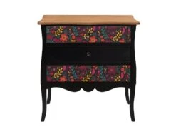 FRIDA - Commode 3 Tiroirs Noire Et Motifs Fleuris
