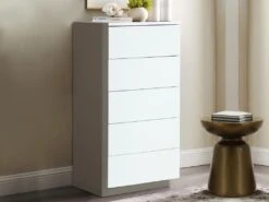 Chiffonnier Avec 5 Tiroirs - Coloris : Blanc Et Taupe - NAPOLI