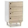 Chifonnier Roma Avec 4 Tirois En Couleur Blanc, Pieds Et Façades En Bois Naturel